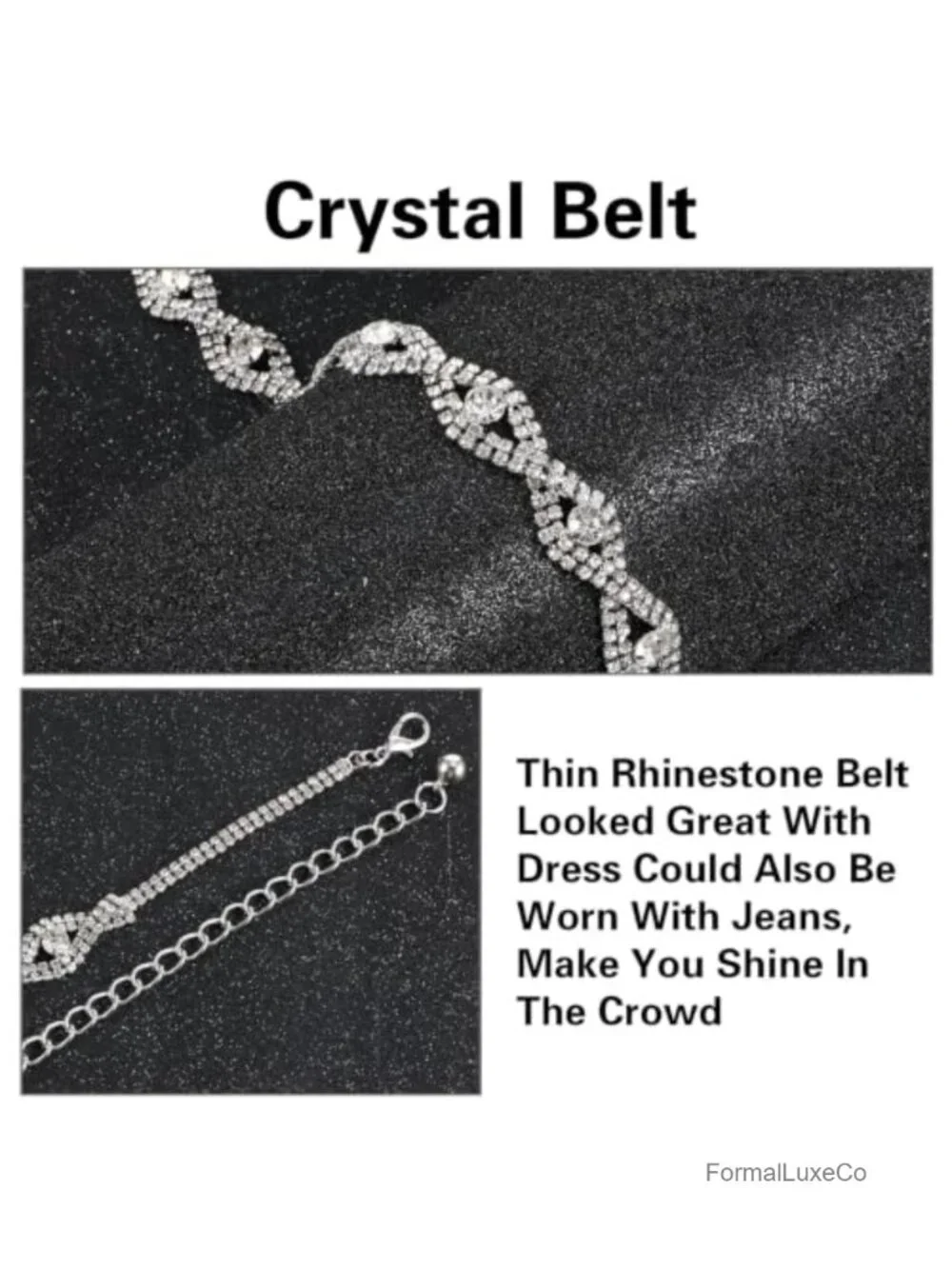 Rhinestone Chain Belt for Women Silver Waist Belt Wedding Crystal Belt